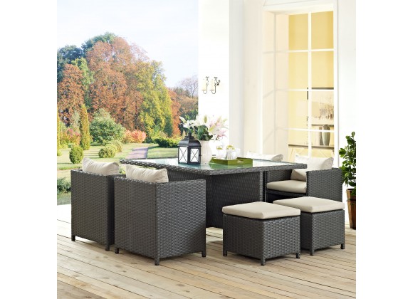 Modway Sojourn 9 Piece Outdoor Patio Sunbrella® Dining Set in Antique Canvas Beige - Lifestyle