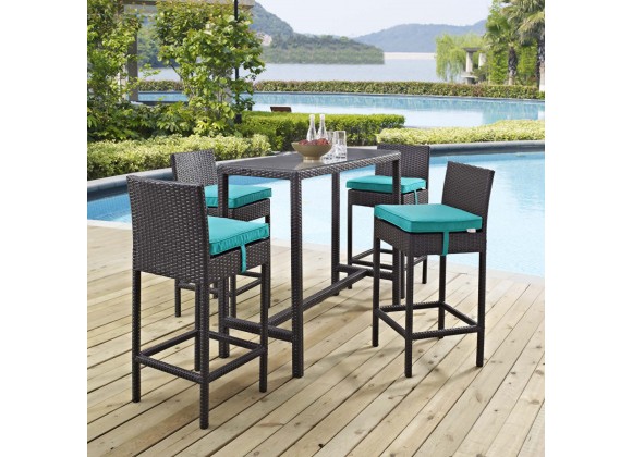 Modway Convene 5 Piece Outdoor Patio Pub Set in Espresso Turquoise - Lifestyle