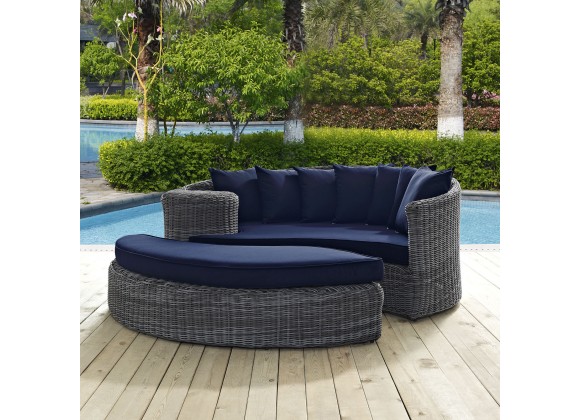 Modway Summon Outdoor Patio Sunbrella® Daybed in Gray Navy - Lifestyle