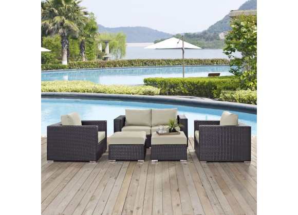Modway Convene 5 Piece Outdoor Patio Sofa Set - Espresso Beige - Lifestyle