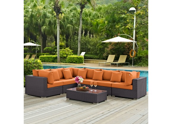 Modway Convene 7 Piece Outdoor Patio Sectional Set - Expresso Orange - Lifestyle