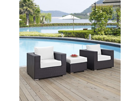 Modway Convene 3 Piece Outdoor Patio Sofa Set - Espresso White - Lifestyle