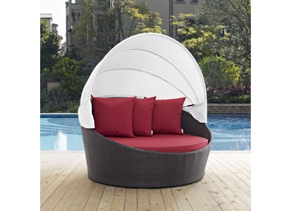 Modway Convene Canopy Outdoor Patio Daybed - Espresso Red - Lifestyle