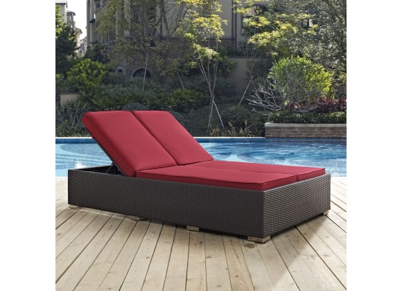 Modway Convene Double Outdoor Patio Chaise in Espresso Red - Lifestyle