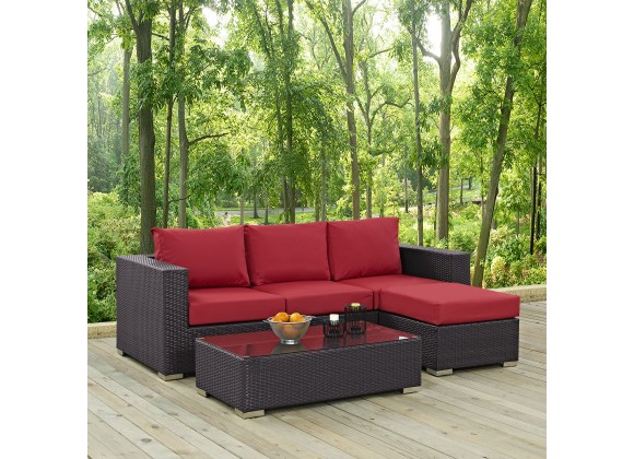 Modway Convene 3 Piece Outdoor Patio Sofa Set - Espresso Red - Lifestyle