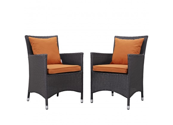 Modway Convene 2 Piece Outdoor Patio Dining Set in Espresso Orange - Set in Front Side Angle