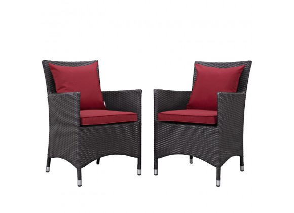 Modway Convene 2 Piece Outdoor Patio Dining Set - Espresso Red - Set in Front Side Angle