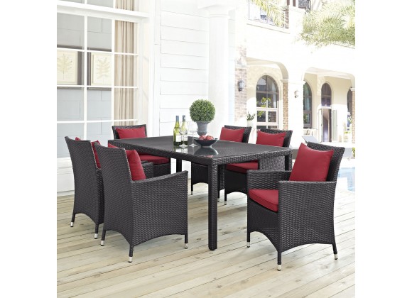 Modway Convene 7 Piece Outdoor Patio Dining Set in Espresso Red - Lifestyle