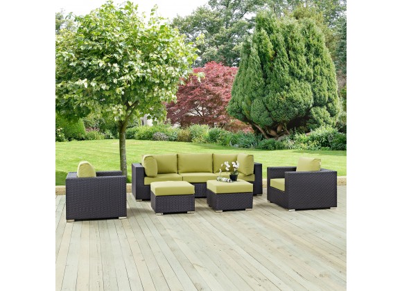 Modway Convene 7 Piece Outdoor Patio Sectional Set - Espresso Peridot - Lifestyle