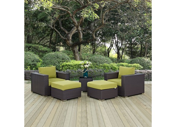 Modway Convene 5 Piece Outdoor Patio Sectional Set in Espresso Peridot - Lifestyle