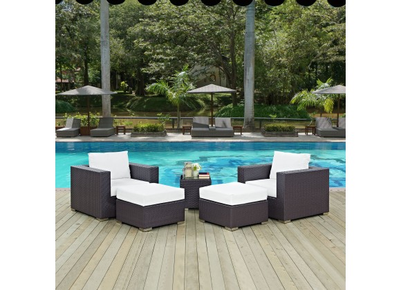 Modway Convene 5 Piece Outdoor Patio Sectional Set - Espresso White - Lifestyle