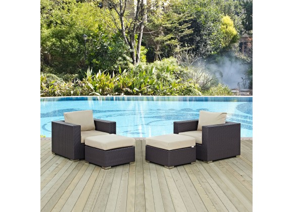 Modway Convene 4 Piece Outdoor Patio Sectional Set in Espresso Beige - Lifestyle