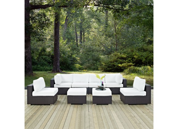 Modway Convene 8 Piece Outdoor Patio Sectional Set in Espresso White - Lifestyle