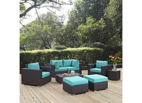 Modway Convene 8 Piece Outdoor Patio Sectional Set - Espresso Turquoise - Lifestyle