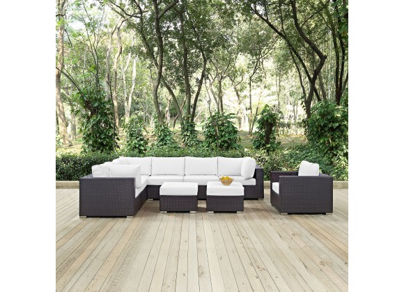 Modway Convene 9 Piece Outdoor Patio Sectional Set - Espresso White - Lifestyle