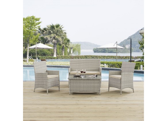 Modway Bridge 4 Piece Outdoor Patio Patio Conversation Set - Light Gray Beige - Lifestyle