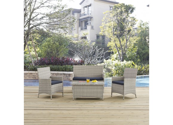 Modway Bridge 4 Piece Outdoor Patio Patio Conversation Set - Light Gray Navy - Lifestyle