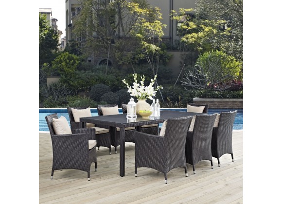 Modway Convene 9 Piece Outdoor Patio Dining Set - Espresso Beige - Lifestyle