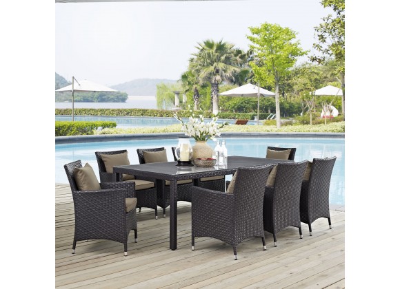 Modway Convene 9 Piece Outdoor Patio Dining Set - Espresso Mocha - Lifestyle