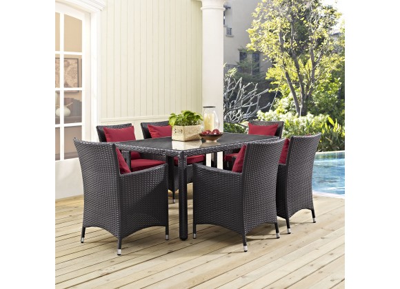 Modway Convene 7 Piece Outdoor Patio Dining Set - Espresso Red  - Lifestyle