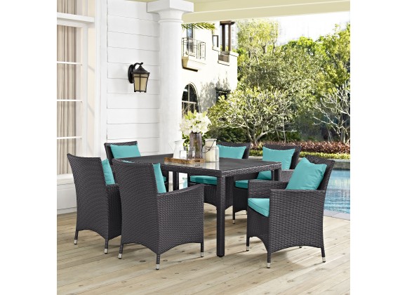 Modway Convene 7 Piece Outdoor Patio Dining Set - Espresso Turquoise - Lifestyle