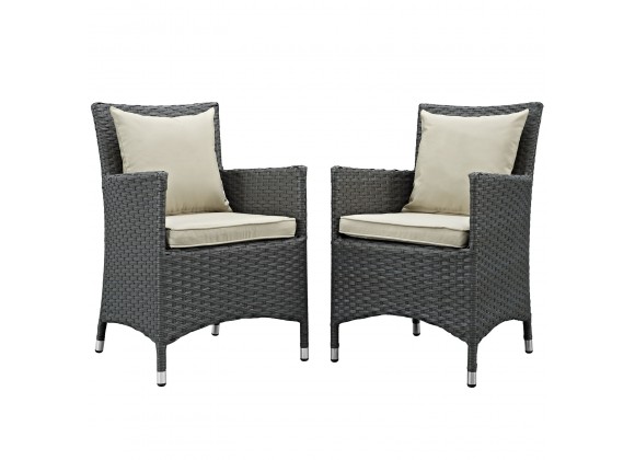 Modway Sojourn 2 Piece Outdoor Patio Sunbrella® Dining Set in Antique Canvas Beige - Set in Front Side Angle