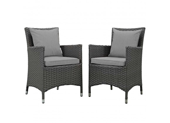 Modway Sojourn 2 Piece Outdoor Patio Sunbrella® Dining Set - Canvas Charcoal Gray - Set in Front Side Angle
