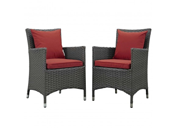 Modway Sojourn 2 Piece Outdoor Patio Sunbrella® Dining Set in Canvas Red - Set in Front Side Angle