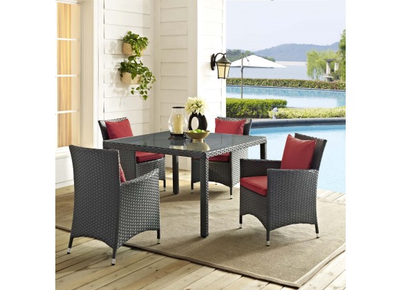 Modway Sojourn 4 Piece Outdoor Patio Sunbrella® Dining Set - Canvas Red - Lifestyle
