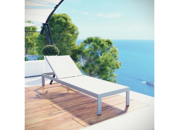 Modway Shore Outdoor Patio Aluminum Mesh Chaise in Silver White - Lifestyle