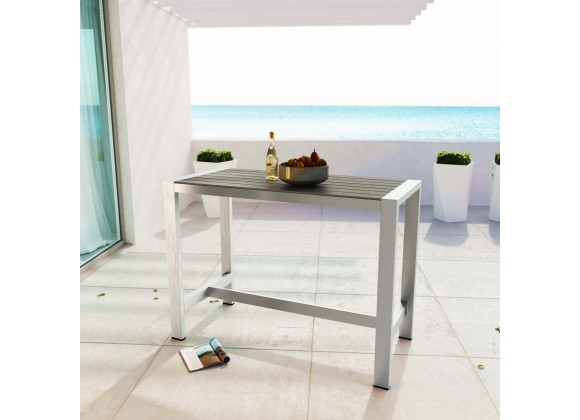 Modway Shore Outdoor Patio Aluminum Rectangle Bar Table - Silver Gray - Lifestyle