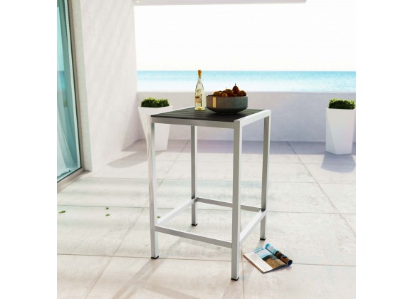 Modway Shore Outdoor Patio Aluminum Bar Table - Silver Gray - Lifestyle