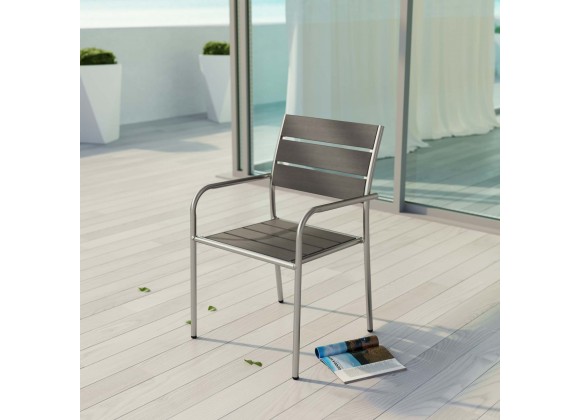 Modway Shore Outdoor Patio Aluminum Dining Rounded Armchair - Silver Gray - Lifestyle