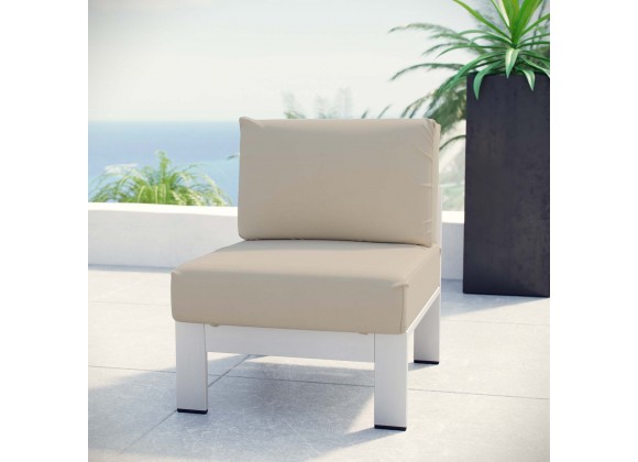 Modway Shore Armless Outdoor Patio Aluminum Chair - Silver Beige - Lifestyle