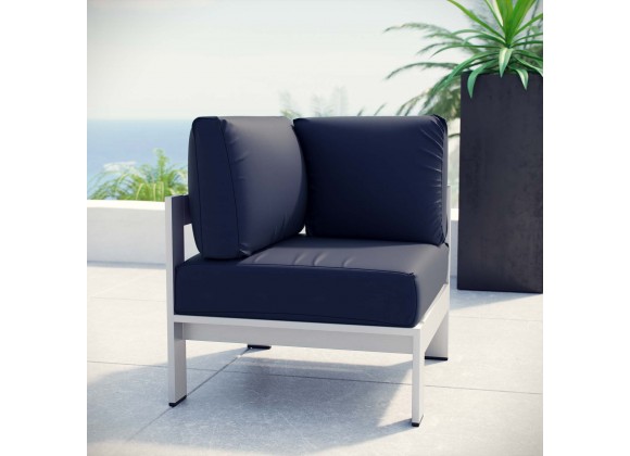 Modway Shore Outdoor Patio Aluminum Corner Sofa - Silver Navy - Lifestyle