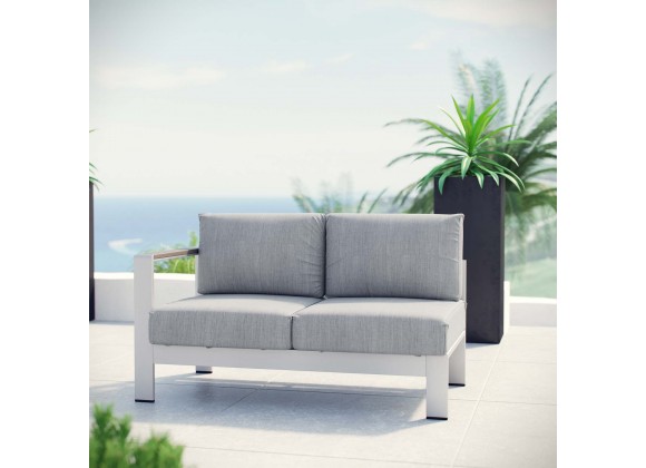 Modway Shore Left-Arm Corner Sectional Outdoor Patio Aluminum Loveseat - Silver Gray - Lifestyle