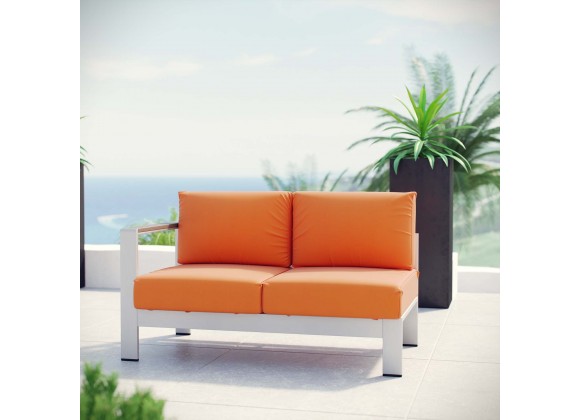 Modway Shore Left-Arm Corner Sectional Outdoor Patio Aluminum Loveseat in Silver NavyModway Shore Left-Arm Corner Sectional Outdoor Patio Aluminum Loveseat in Silver Orange - Lifestyle
