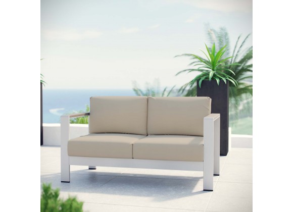 Modway Shore Outdoor Patio Aluminum Loveseat - Silver Beige - Lifestyle