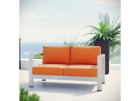 Modway Shore Outdoor Patio Aluminum Loveseat - Silver Orange - Lifestyle