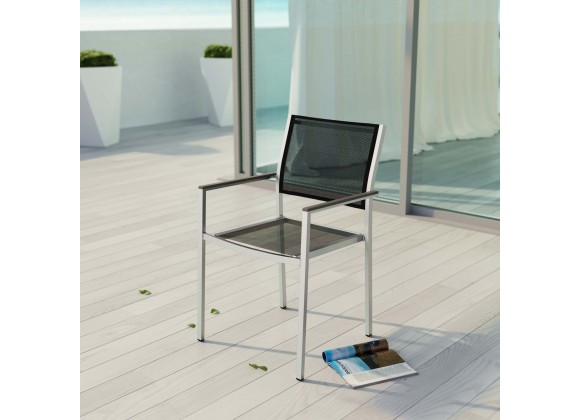 Modway Shore Outdoor Patio Aluminum Dining Chair in Silver Black - Lifestyle