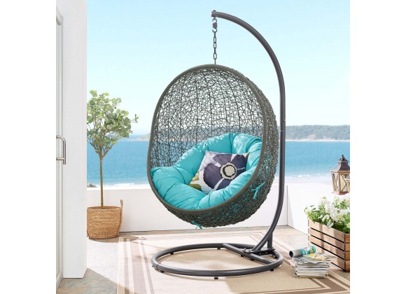 Modway Hide Outdoor Patio Swing Chair With Stand in Gray Turquoise - Lifestyle
