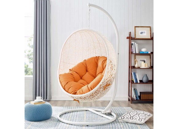 Modway Hide Outdoor Patio Swing Chair With Stand in White Orange - Lifestyle
