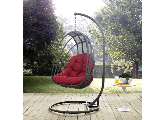 Modway Whisk Outdoor Patio Swing Chair With Stand in Red - Lifestyle