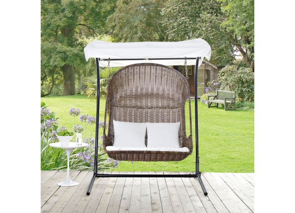 Modway Vantage Outdoor Patio Swing Chair With Stand - Brown White - Lifestyle