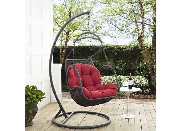 Modway Arbor Outdoor Patio Wood Swing Chair in Red - Lifestyle