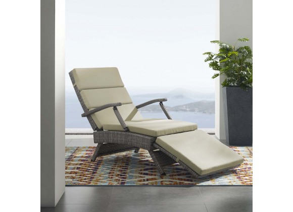 Modway Envisage Chaise Outdoor Patio Wicker Rattan Lounge Chair in Light Gray Beige - Lifestyle