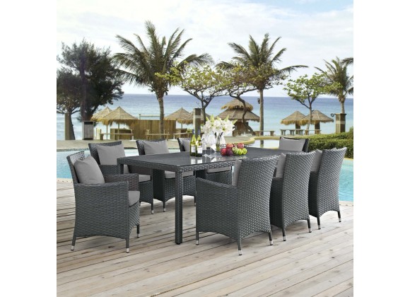 Modway Sojourn 9 Piece Outdoor Patio Sunbrella® Dining Set - Canvas Gray - Lifestyle