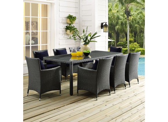 Modway Sojourn 9 Piece Outdoor Patio Sunbrella® Dining Set - Charcoal Navy - Lifestyle
