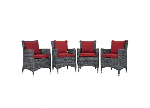 Modway Summon 4 Piece Outdoor Patio Sunbrella® Dining Set in Canvas Red - Set in Front Side Angle