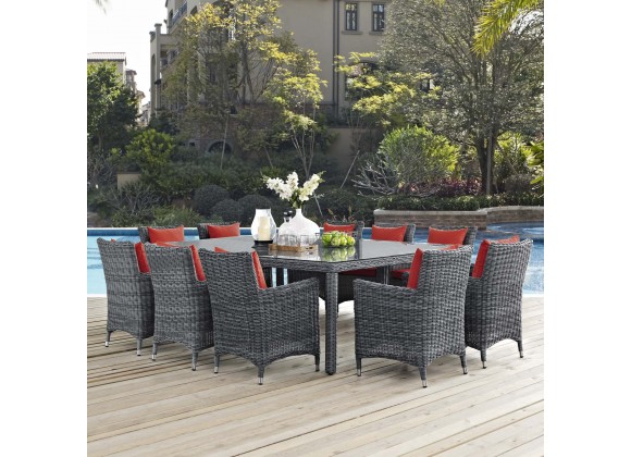 Modway Summon 11 Piece Outdoor Patio Sunbrella® Dining Set - Canvas Red - Lifestyle